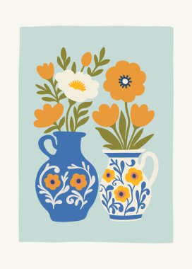 Çiçek soyut elementler. Botanik kompozisyonu. Modern trend Matisse minimal tarzı. Çiçek posteri, davet. Tebrik kartı veya davet tasarımı için vektör düzenlemeleri