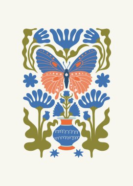 Çiçek soyut elementler. Botanik kompozisyonu. Modern trend Matisse minimal tarzı. Çiçek posteri, davet. Tebrik kartı veya davet tasarımı için vektör düzenlemeleri