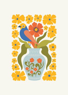 Çiçek soyut elementler. Botanik kompozisyonu. Modern trend Matisse minimal tarzı. Çiçek posteri, davet. Tebrik kartı veya davet tasarımı için vektör düzenlemeleri