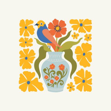 Çiçek soyut elementler. Botanik kompozisyonu. Modern trend Matisse minimal tarzı. Çiçek posteri, davet. Tebrik kartı veya davet tasarımı için vektör düzenlemeleri