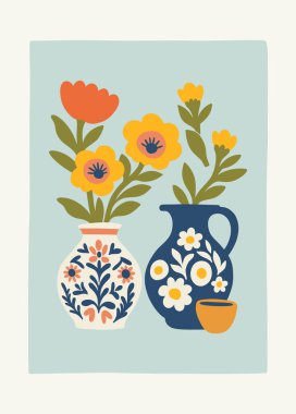 Çiçek soyut elementler. Botanik kompozisyonu. Modern trend Matisse minimal tarzı. Çiçek posteri, davet. Tebrik kartı veya davet tasarımı için vektör düzenlemeleri