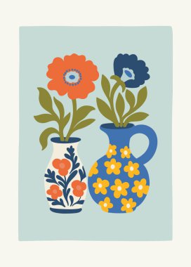 Çiçek soyut elementler. Botanik kompozisyonu. Modern trend Matisse minimal tarzı. Çiçek posteri, davet. Tebrik kartı veya davet tasarımı için vektör düzenlemeleri