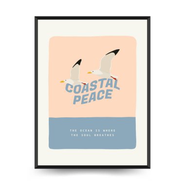 Yaz temalı düzenlenebilir vektör posteri: plaj, deniz, güneş, dalgalar, şemsiyeler. Asgari stil, kişiselleştirmesi kolay, baskı, dekor ve sosyal medya için ideal.