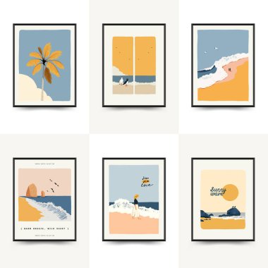 Deniz temalı minimalist vektör posteri. Yaz dekorasyonu, baskısı ve tasarım projesi için mükemmel.