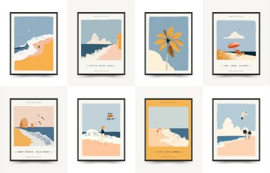 Deniz temalı minimalist vektör posteri. Yaz dekorasyonu, baskısı ve tasarım projesi için mükemmel.