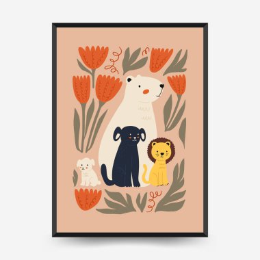 Soyut Çocuk Odası posterleri şablonu. Modern modaya uygun çocuklar. Duvar kağıdı, duvar dekoru, baskı, kartpostal, kapak, şablon, pankart için el çizimi tasarımı. 