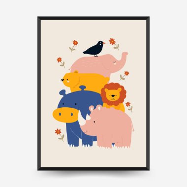 Soyut Çocuk Odası posterleri şablonu. Modern modaya uygun çocuklar. Duvar kağıdı, duvar dekoru, baskı, kartpostal, kapak, şablon, pankart için el çizimi tasarımı. 