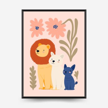 Soyut Çocuk Odası posterleri şablonu. Modern modaya uygun çocuklar. Duvar kağıdı, duvar dekoru, baskı, kartpostal, kapak, şablon, pankart için el çizimi tasarımı. 