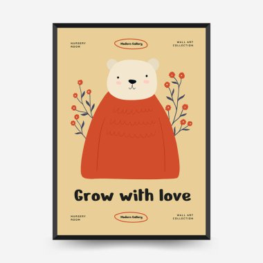 Soyut Çocuk Odası posterleri şablonu. Modern modaya uygun çocuklar. Duvar kağıdı, duvar dekoru, baskı, kartpostal, kapak, şablon, pankart için el çizimi tasarımı. 