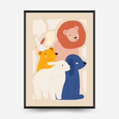 Soyut Çocuk Odası posterleri şablonu. Modern modaya uygun çocuklar. Duvar kağıdı, duvar dekoru, baskı, kartpostal, kapak, şablon, pankart için el çizimi tasarımı. 