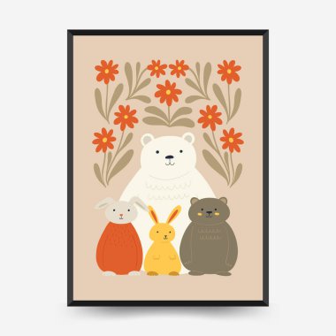 Soyut Çocuk Odası posterleri şablonu. Modern modaya uygun çocuklar. Duvar kağıdı, duvar dekoru, baskı, kartpostal, kapak, şablon, pankart için el çizimi tasarımı. 