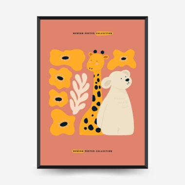 Soyut Çocuk Odası posterleri şablonu. Modern modaya uygun çocuklar. Duvar kağıdı, duvar dekoru, baskı, kartpostal, kapak, şablon, pankart için el çizimi tasarımı. 