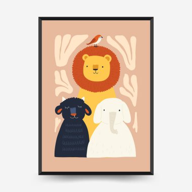 Soyut Çocuk Odası posterleri şablonu. Modern modaya uygun çocuklar. Duvar kağıdı, duvar dekoru, baskı, kartpostal, kapak, şablon, pankart için el çizimi tasarımı. 