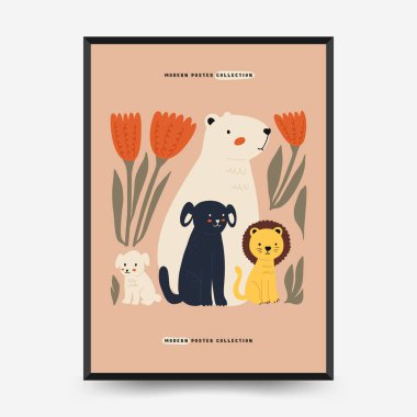 Soyut Çocuk Odası posterleri şablonu. Modern modaya uygun çocuklar. Duvar kağıdı, duvar dekoru, baskı, kartpostal, kapak, şablon, pankart için el çizimi tasarımı. 