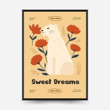 Soyut Çocuk Odası posterleri şablonu. Modern modaya uygun çocuklar. Duvar kağıdı, duvar dekoru, baskı, kartpostal, kapak, şablon, pankart için el çizimi tasarımı. 
