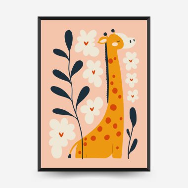 Soyut Çocuk Odası posterleri şablonu. Modern modaya uygun çocuklar. Duvar kağıdı, duvar dekoru, baskı, kartpostal, kapak, şablon, pankart için el çizimi tasarımı. 