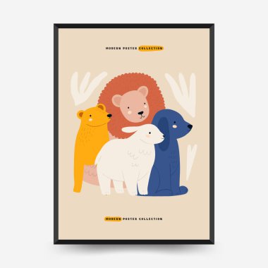 Soyut Çocuk Odası posterleri şablonu. Modern modaya uygun çocuklar. Duvar kağıdı, duvar dekoru, baskı, kartpostal, kapak, şablon, pankart için el çizimi tasarımı. 