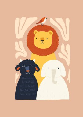 Soyut Çocuk Odası. Modern modaya uygun çocuklar. Duvar kağıdı, duvar dekoru, baskı, kartpostal, kapak, şablon, pankart için el çizimi tasarımı. 