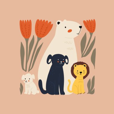 Soyut Çocuk Odası. Modern modaya uygun çocuklar. Duvar kağıdı, duvar dekoru, baskı, kartpostal, kapak, şablon, pankart için el çizimi tasarımı. 