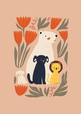 Soyut Çocuk Odası. Modern modaya uygun çocuklar. Duvar kağıdı, duvar dekoru, baskı, kartpostal, kapak, şablon, pankart için el çizimi tasarımı. 