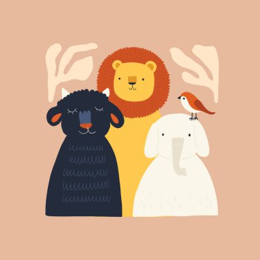 Soyut Çocuk Odası. Modern modaya uygun çocuklar. Duvar kağıdı, duvar dekoru, baskı, kartpostal, kapak, şablon, pankart için el çizimi tasarımı. 