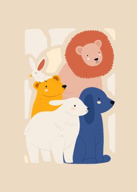 Soyut Çocuk Odası. Modern modaya uygun çocuklar. Duvar kağıdı, duvar dekoru, baskı, kartpostal, kapak, şablon, pankart için el çizimi tasarımı. 