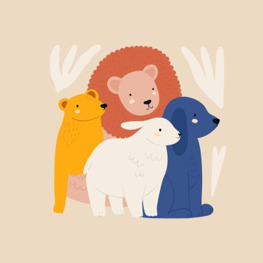 Soyut Çocuk Odası. Modern modaya uygun çocuklar. Duvar kağıdı, duvar dekoru, baskı, kartpostal, kapak, şablon, pankart için el çizimi tasarımı. 