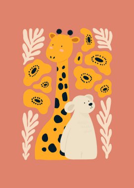 Soyut Çocuk Odası. Modern modaya uygun çocuklar. Duvar kağıdı, duvar dekoru, baskı, kartpostal, kapak, şablon, pankart için el çizimi tasarımı. 