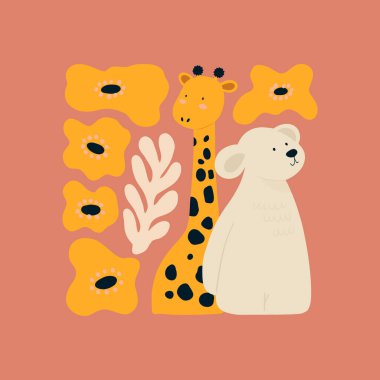 Soyut Çocuk Odası. Modern modaya uygun çocuklar. Duvar kağıdı, duvar dekoru, baskı, kartpostal, kapak, şablon, pankart için el çizimi tasarımı. 