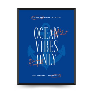 Yaz temalı düzenlenebilir vektör posteri: plaj, deniz, güneş, dalgalar, şemsiyeler. Asgari stil, kişiselleştirmesi kolay, baskı, dekor ve sosyal medya için ideal.