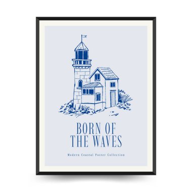 Yaz temalı düzenlenebilir vektör posteri: plaj, deniz, güneş, dalgalar, şemsiyeler. Asgari stil, kişiselleştirmesi kolay, baskı, dekor ve sosyal medya için ideal.