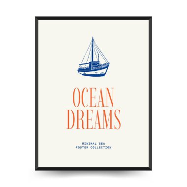 Yaz temalı düzenlenebilir vektör posteri: plaj, deniz, güneş, dalgalar, şemsiyeler. Asgari stil, kişiselleştirmesi kolay, baskı, dekor ve sosyal medya için ideal.