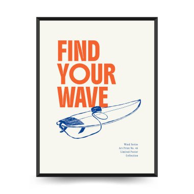 Yaz temalı düzenlenebilir vektör posteri: plaj, deniz, güneş, dalgalar, şemsiyeler. Asgari stil, kişiselleştirmesi kolay, baskı, dekor ve sosyal medya için ideal.