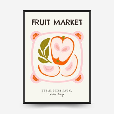 Soyut meyve ve sebze posterleri şablon şeklinde. Modern trend minimalist. Sağlıklı yiyecekler. Duvar kağıdı, duvar dekoru, baskı, kartpostal, kapak, şablon, pankart için el çizimi tasarımı.