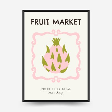 Soyut meyve ve sebze posterleri şablon şeklinde. Modern trend minimalist. Sağlıklı yiyecekler. Duvar kağıdı, duvar dekoru, baskı, kartpostal, kapak, şablon, pankart için el çizimi tasarımı.