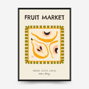 Soyut meyve ve sebze posterleri şablon şeklinde. Modern trend minimalist. Sağlıklı yiyecekler. Duvar kağıdı, duvar dekoru, baskı, kartpostal, kapak, şablon, pankart için el çizimi tasarımı.