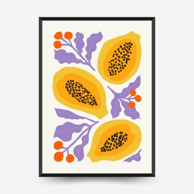 Soyut meyve ve sebze posterleri şablon şeklinde. Modern trend minimalist. Sağlıklı yiyecekler. Duvar kağıdı, duvar dekoru, baskı, kartpostal, kapak, şablon, pankart için el çizimi tasarımı.