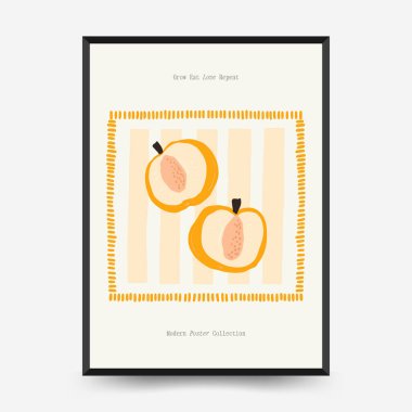 Soyut meyve ve sebze posterleri şablon şeklinde. Modern trend minimalist. Sağlıklı yiyecekler. Duvar kağıdı, duvar dekoru, baskı, kartpostal, kapak, şablon, pankart için el çizimi tasarımı.
