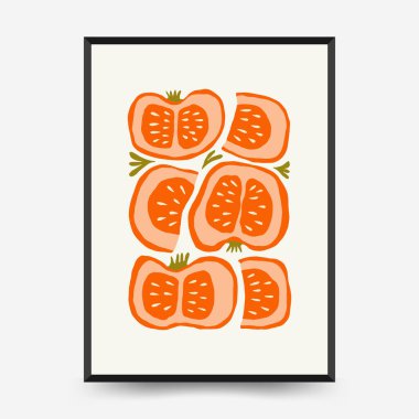 Soyut meyve ve sebze posterleri şablon şeklinde. Modern trend minimalist. Sağlıklı yiyecekler. Duvar kağıdı, duvar dekoru, baskı, kartpostal, kapak, şablon, pankart için el çizimi tasarımı.