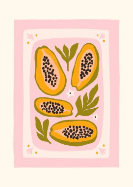 Soyut meyve ve sebze unsurları. Modern trend minimalist. Sağlıklı yiyecekler. Duvar kağıdı, duvar dekoru, baskı, kartpostal, kapak, şablon, pankart için el çizimi tasarımı.