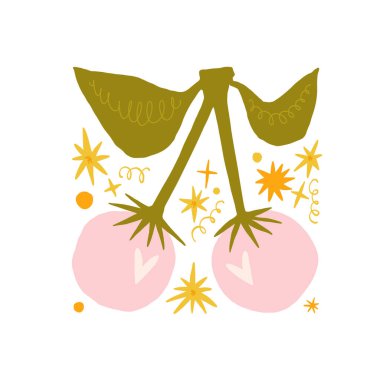 Soyut meyve ve sebze unsurları. Modern trend minimalist. Sağlıklı yiyecekler. Duvar kağıdı, duvar dekoru, baskı, kartpostal, kapak, şablon, pankart için el çizimi tasarımı.