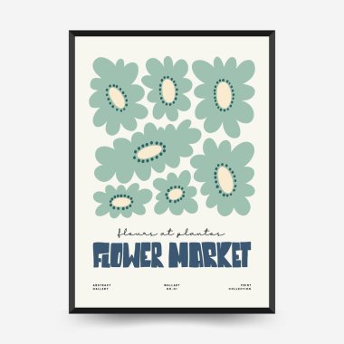 Soyut çiçek posterleri şablonu. Modern trend Matisse minimal tarzı. Pembe ve mavi renkler. Duvar kağıdı, duvar dekoru, baskı, kartpostal, kapak, şablon, pankart için el çizimi tasarımı. 