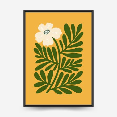 Soyut çiçek posterleri şablonu. Modern trend Matisse minimal tarzı. Pembe ve mavi renkler. Duvar kağıdı, duvar dekoru, baskı, kartpostal, kapak, şablon, pankart için el çizimi tasarımı. 