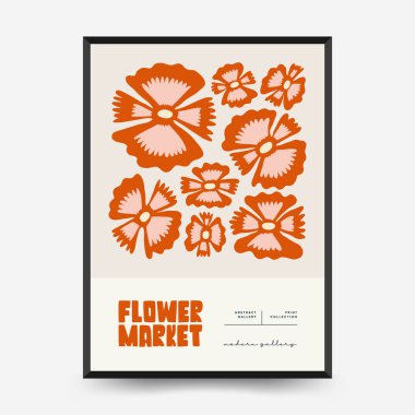 Soyut çiçek posterleri şablonu. Modern trend Matisse minimal tarzı. Pembe ve mavi renkler. Duvar kağıdı, duvar dekoru, baskı, kartpostal, kapak, şablon, pankart için el çizimi tasarımı. 