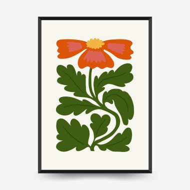 Soyut çiçek posterleri şablonu. Modern trend Matisse minimal tarzı. Pembe ve mavi renkler. Duvar kağıdı, duvar dekoru, baskı, kartpostal, kapak, şablon, pankart için el çizimi tasarımı. 