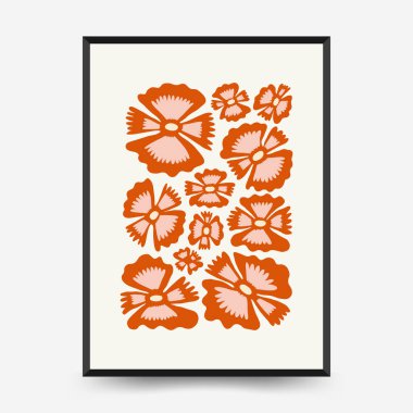 Soyut çiçek posterleri şablonu. Modern trend Matisse minimal tarzı. Pembe ve mavi renkler. Duvar kağıdı, duvar dekoru, baskı, kartpostal, kapak, şablon, pankart için el çizimi tasarımı. 
