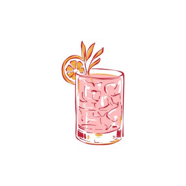 Bir kokteylin minimalist vektör çizimi. Modern tarzda el çizimi sanat, hafif arkaplanda şık bar tasarımı.