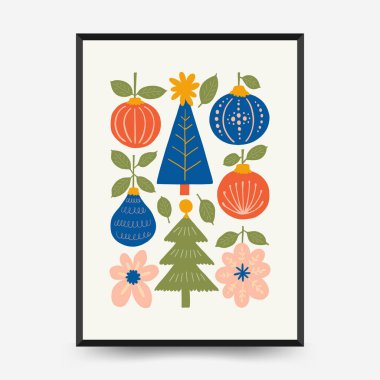 Mutlu Noeller ve mutlu yıllar dikey uçucu ya da poster şablonu. Modern trend Matisse minimal tarzı. Duvar kağıdı, duvar dekoru, baskı, kartpostal, kapak, şablon, pankart için el çizimi tasarımı.