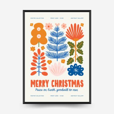 Mutlu Noeller ve mutlu yıllar dikey uçucu ya da poster şablonu. Modern trend Matisse minimal tarzı. Duvar kağıdı, duvar dekoru, baskı, kartpostal, kapak, şablon, pankart için el çizimi tasarımı.
