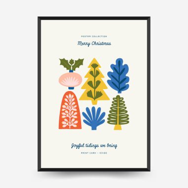 Mutlu Noeller ve mutlu yıllar dikey uçucu ya da poster şablonu. Modern trend Matisse minimal tarzı. Duvar kağıdı, duvar dekoru, baskı, kartpostal, kapak, şablon, pankart için el çizimi tasarımı.